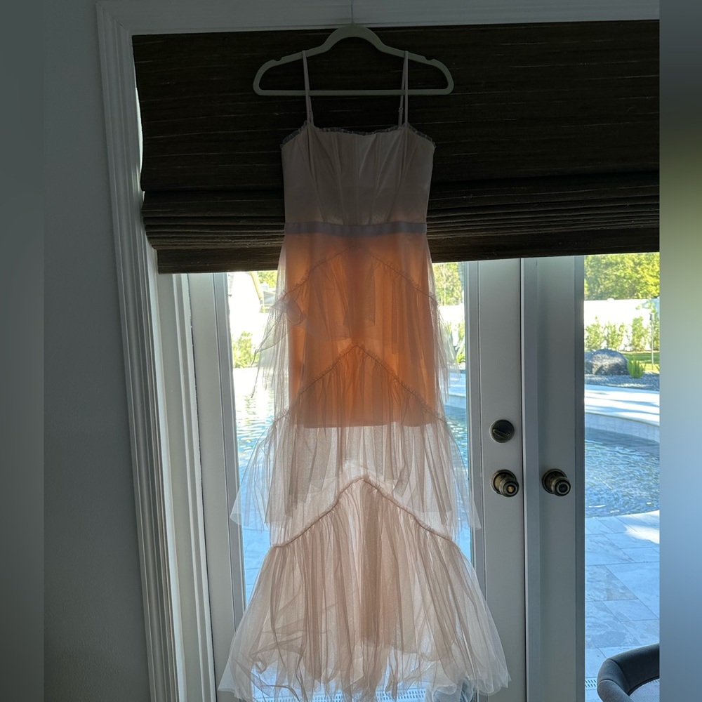 BCBG Oly Tiered Ruffle Tulle Evening Gown